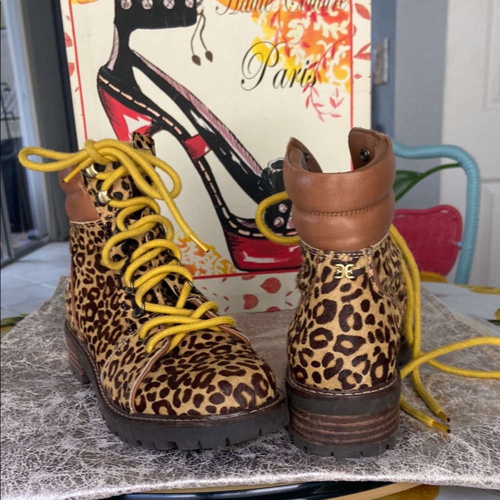 Sam Edelman Brown and Yellow Lace Up Boots